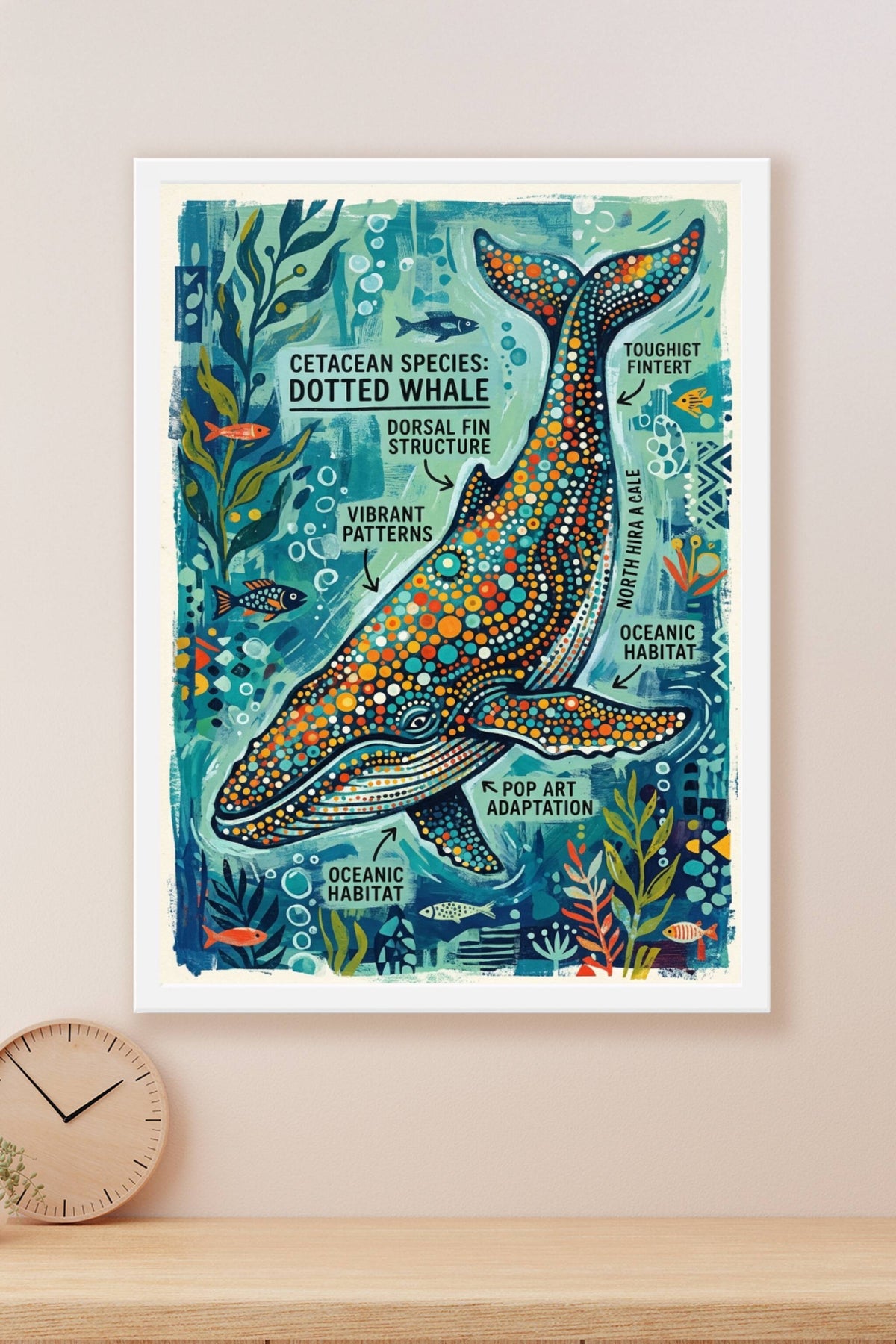 Poster baleine à pois, affiche décorative style pop art