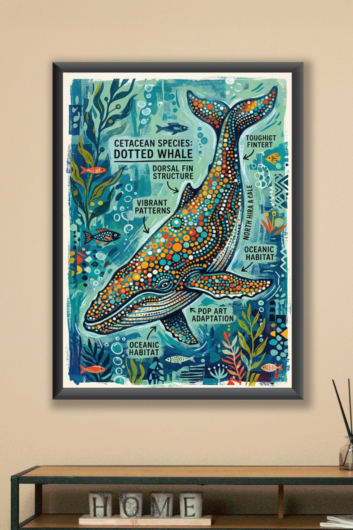 Poster baleine à pois, affiche décorative style pop art