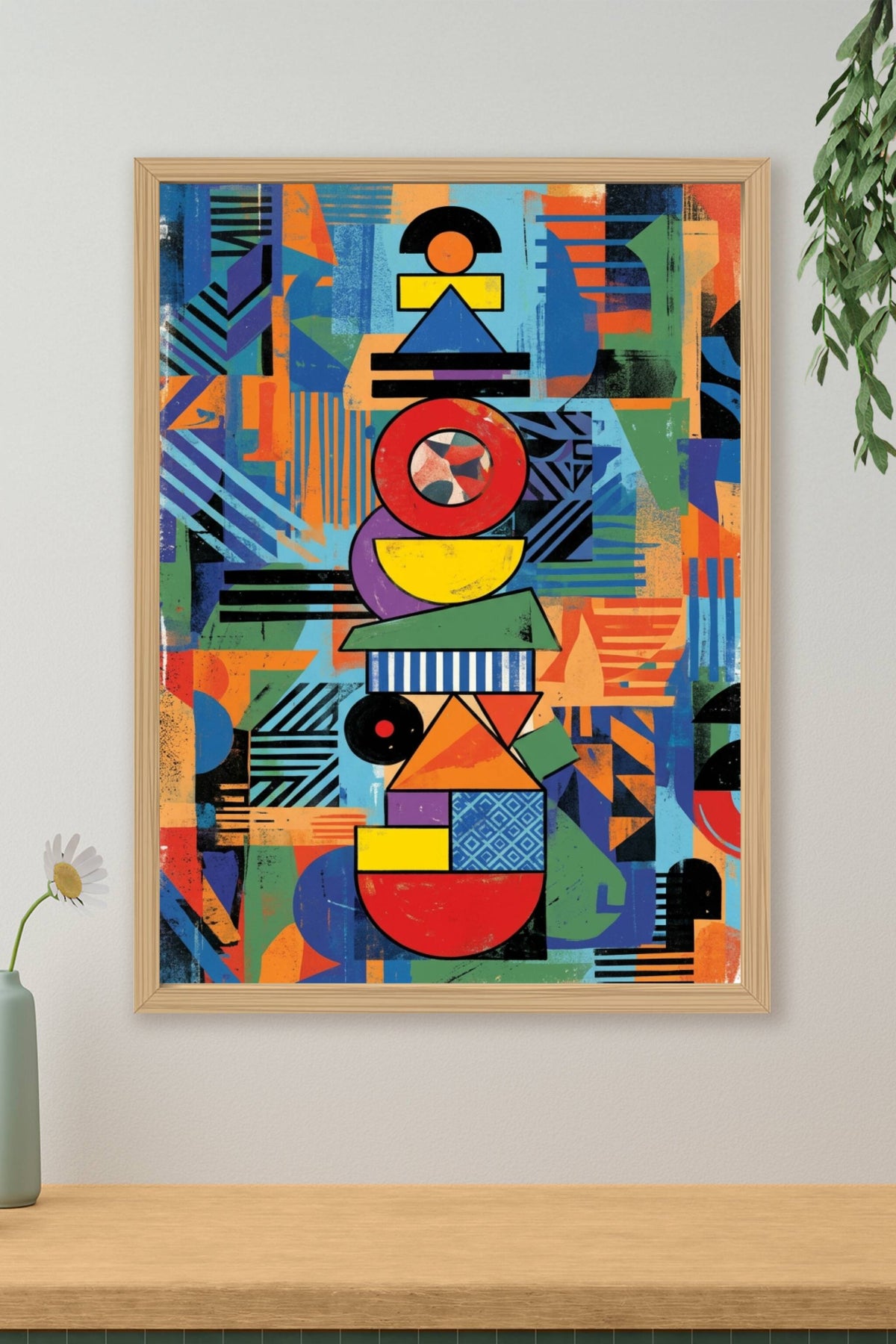 Poster d'un totem abstrait, formes géométriques colorées