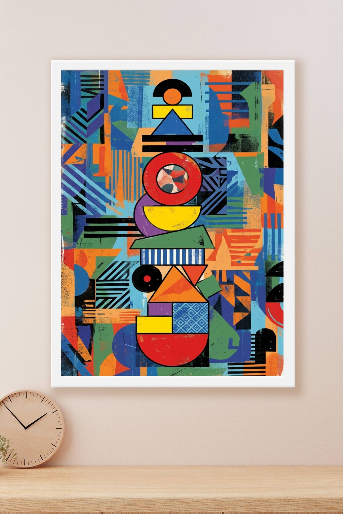 Poster d'un totem abstrait, formes géométriques colorées