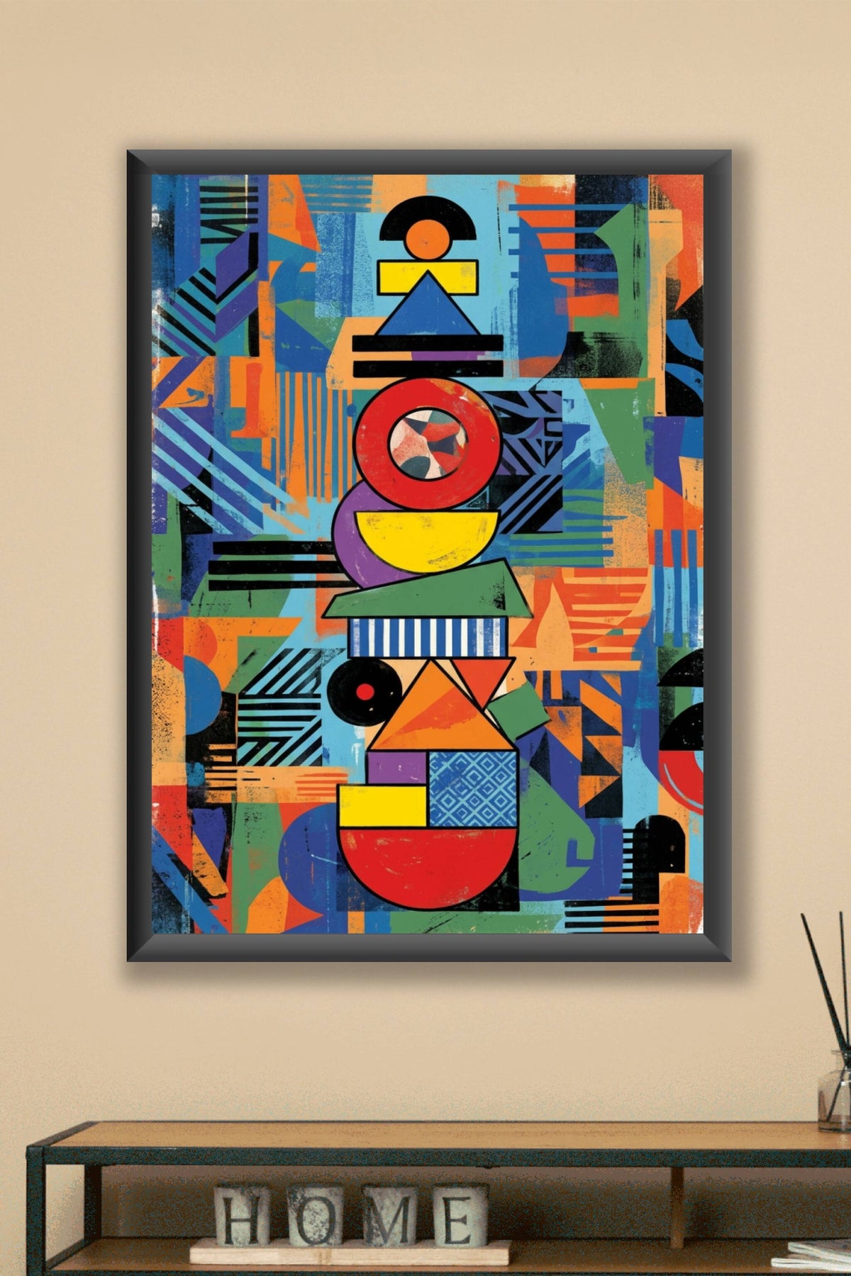 Poster d'un totem abstrait, formes géométriques colorées