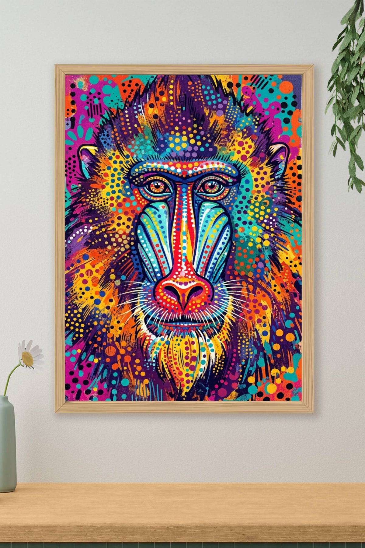Poster Mandrill, affiche pop art pointillisme coloré