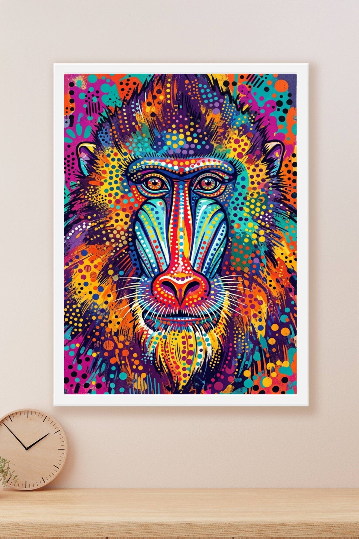 Poster Mandrill, affiche pop art pointillisme coloré