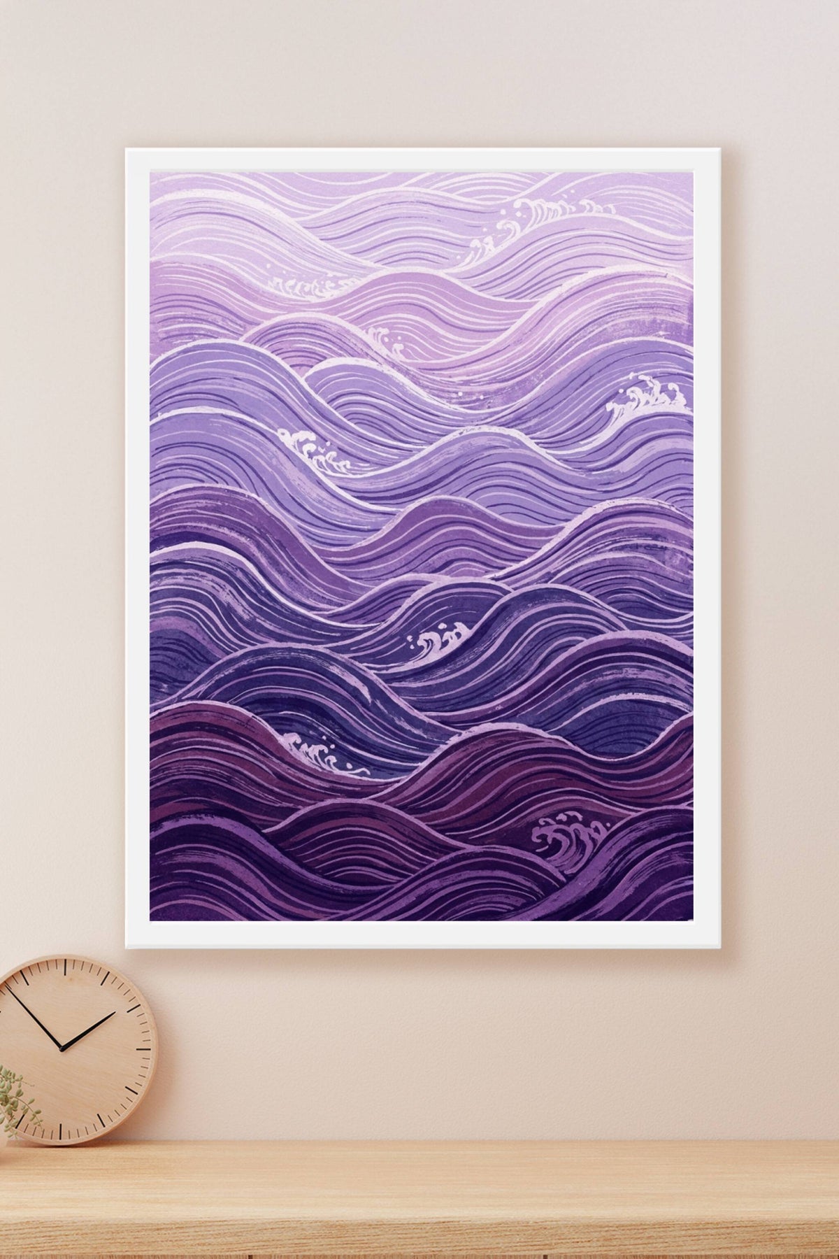 Affiche de vagues japonaises, poster déco violette
