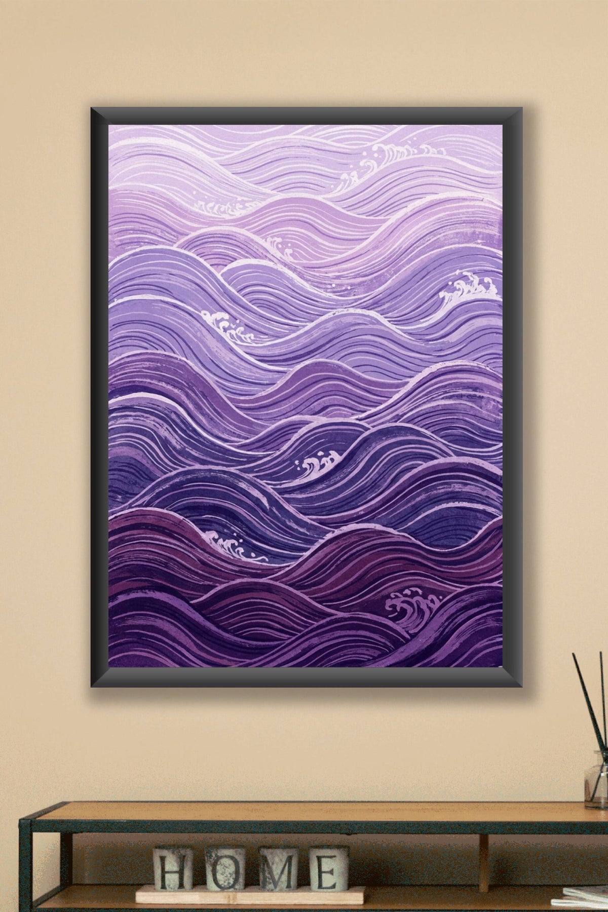 Affiche de vagues japonaises, poster déco violette