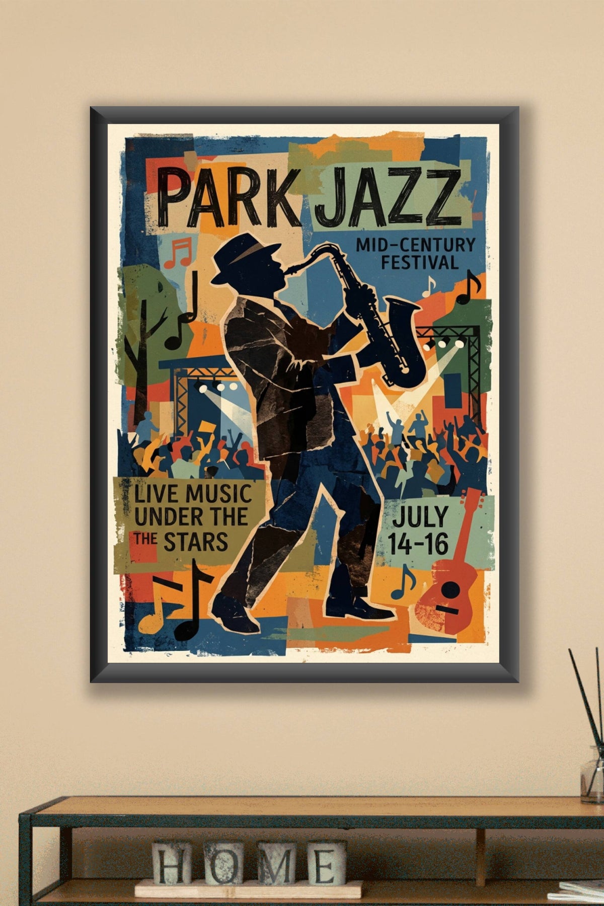 Poster Jazz Mid-Century, affiche vintage saxophoniste