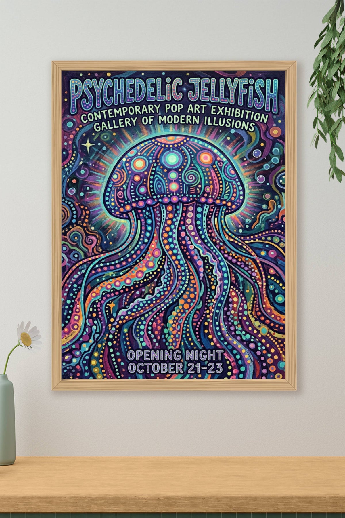 Affiche Méduse psychédélique, poster pop art coloré