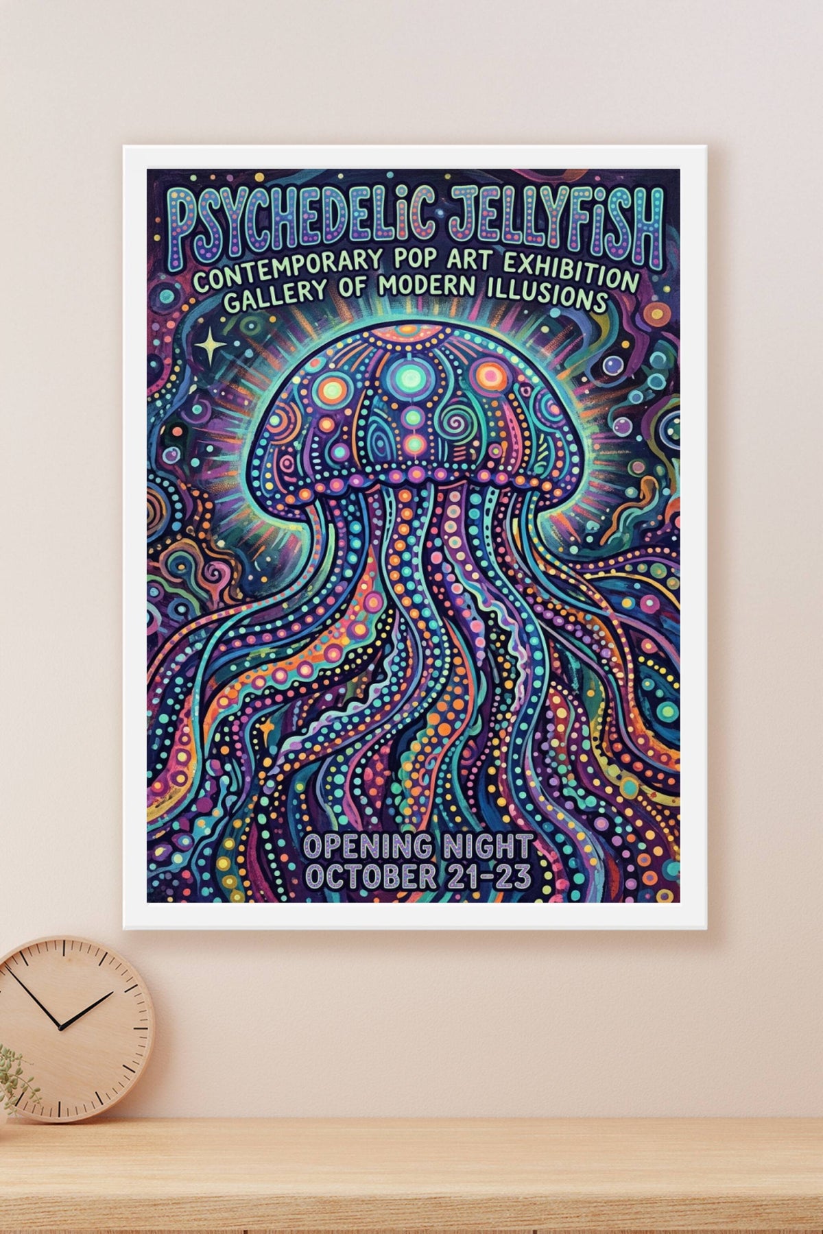Affiche Méduse psychédélique, poster pop art coloré