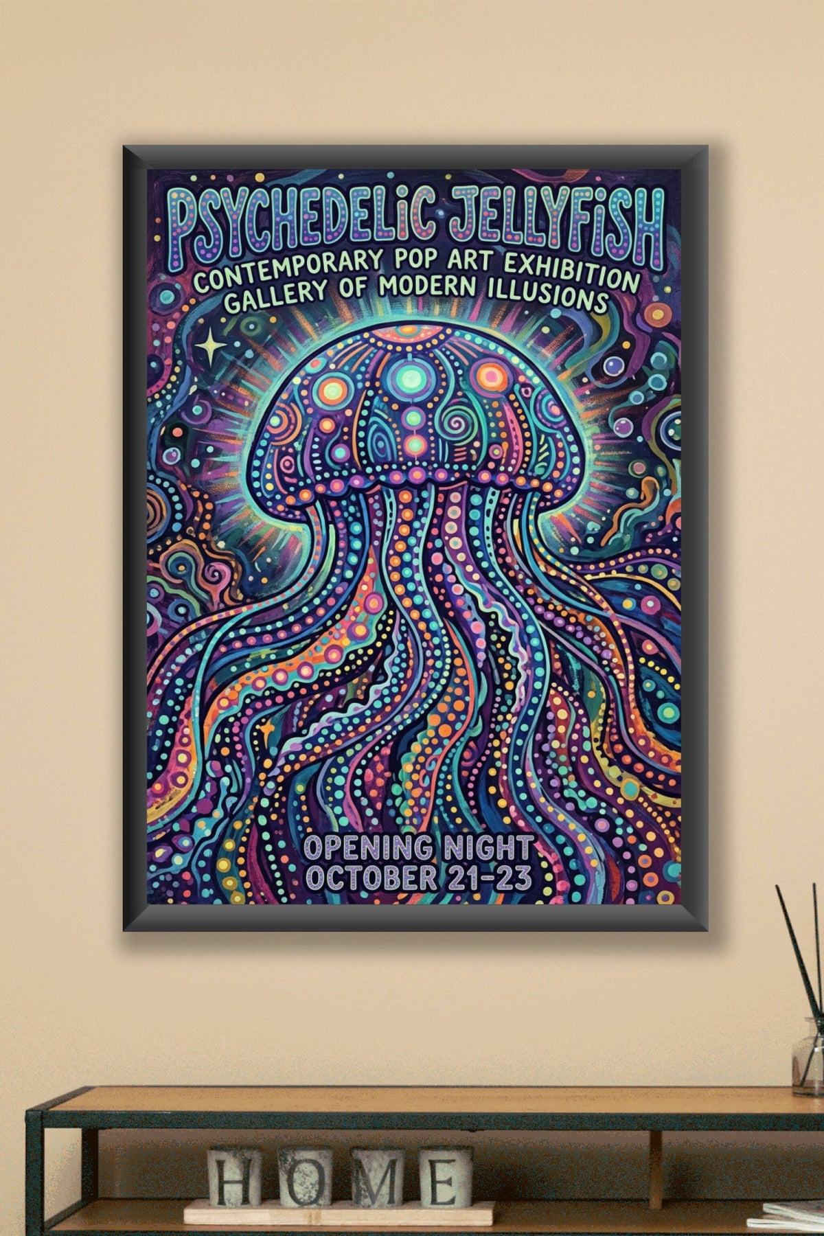 Affiche Méduse psychédélique, poster pop art coloré