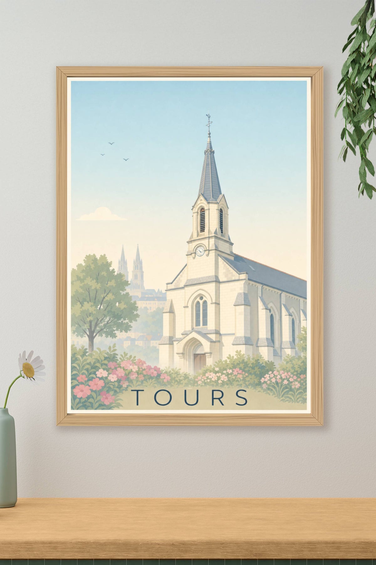 Affiche de Tours, poster clocher fleuri