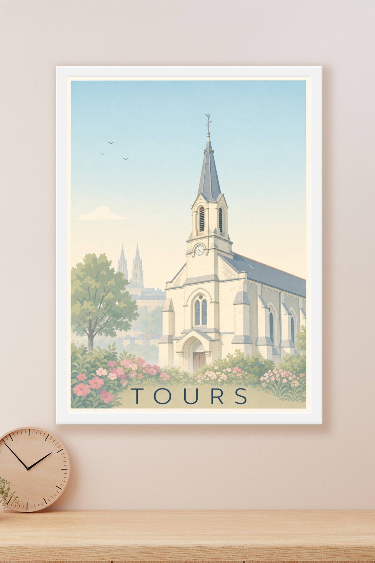 Affiche de Tours, poster clocher fleuri