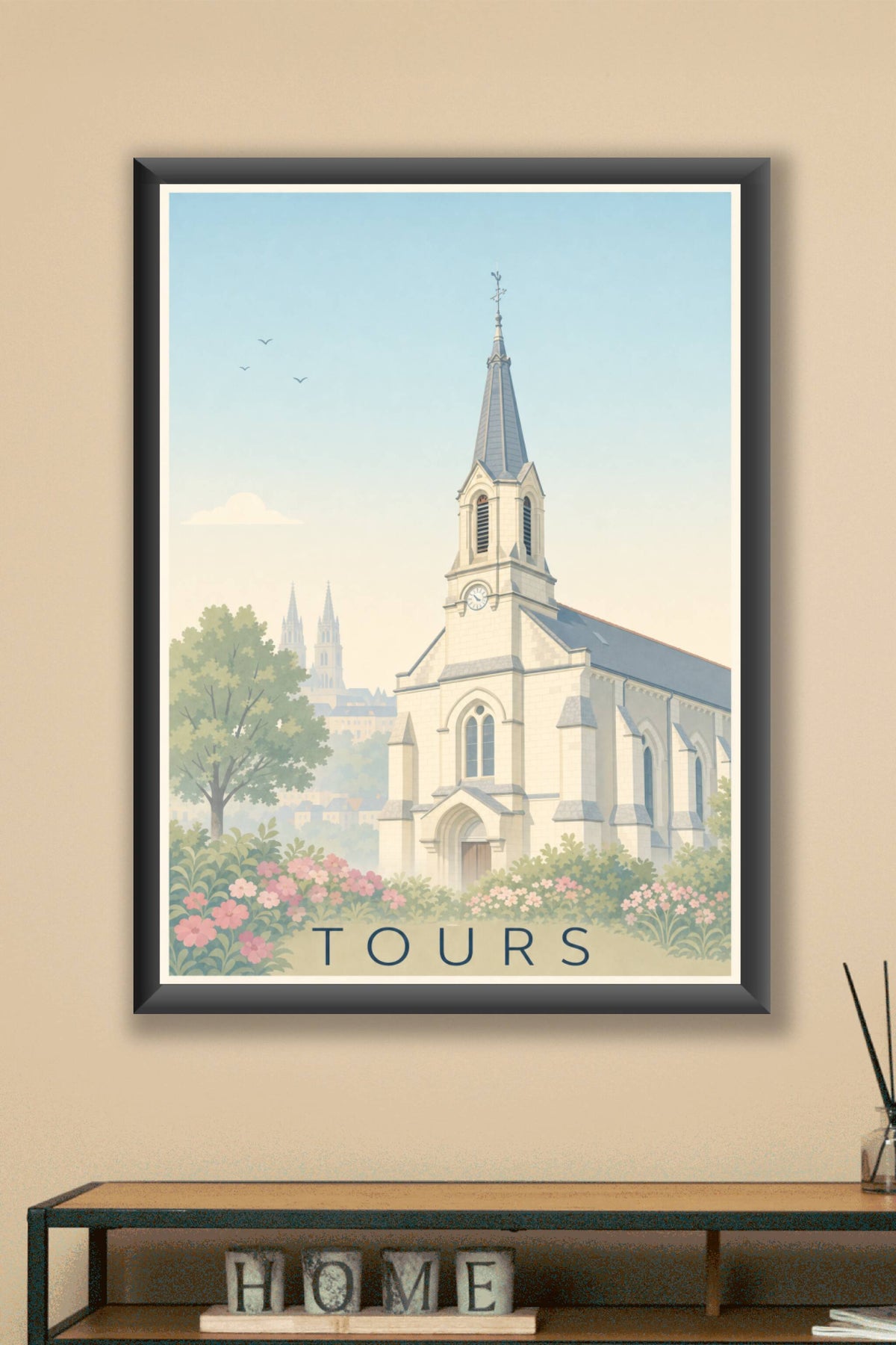 Affiche de Tours, poster clocher fleuri