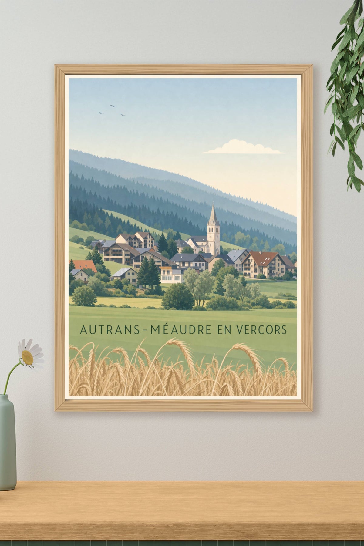Affiche d'Autrans-Méaudre, poster clocher du Vercors
