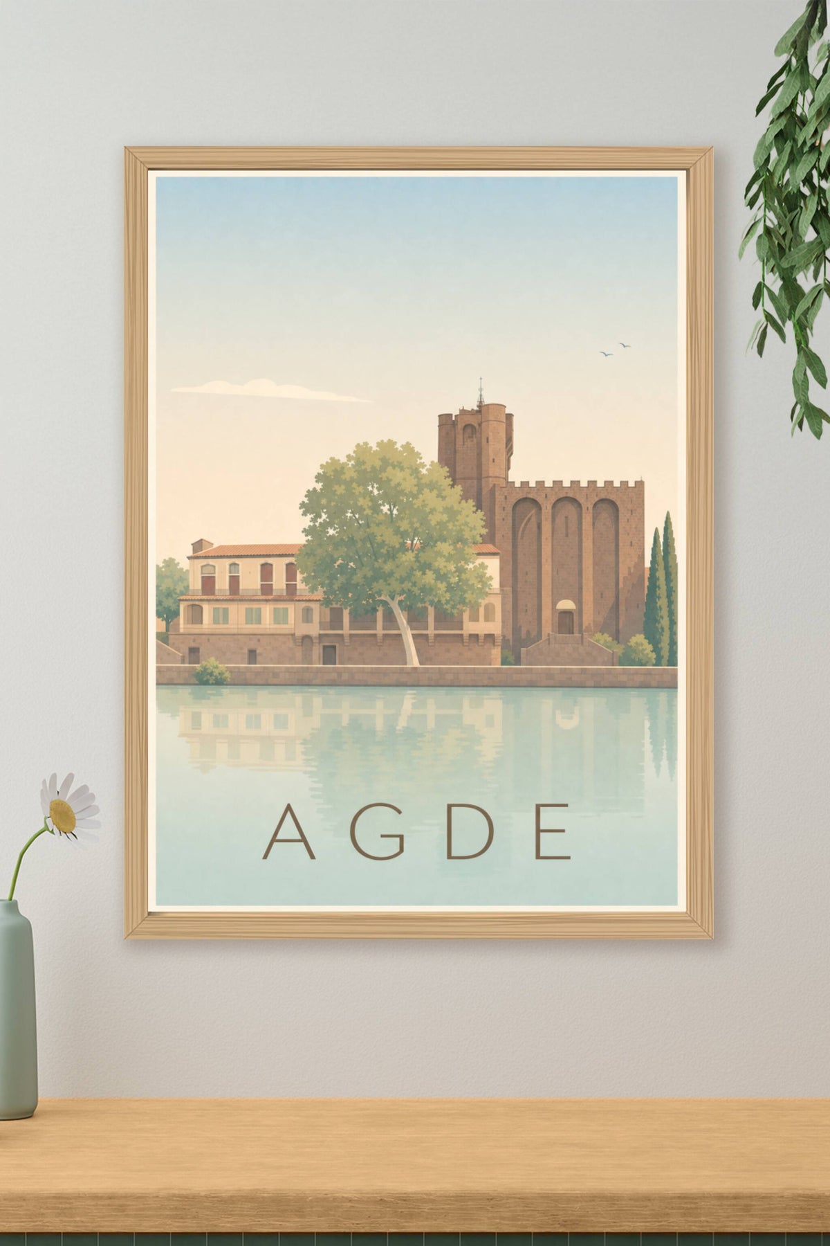 Affiche d'Agde, poster de la cathédrale Saint-Étienne au bord de l'Hérault
