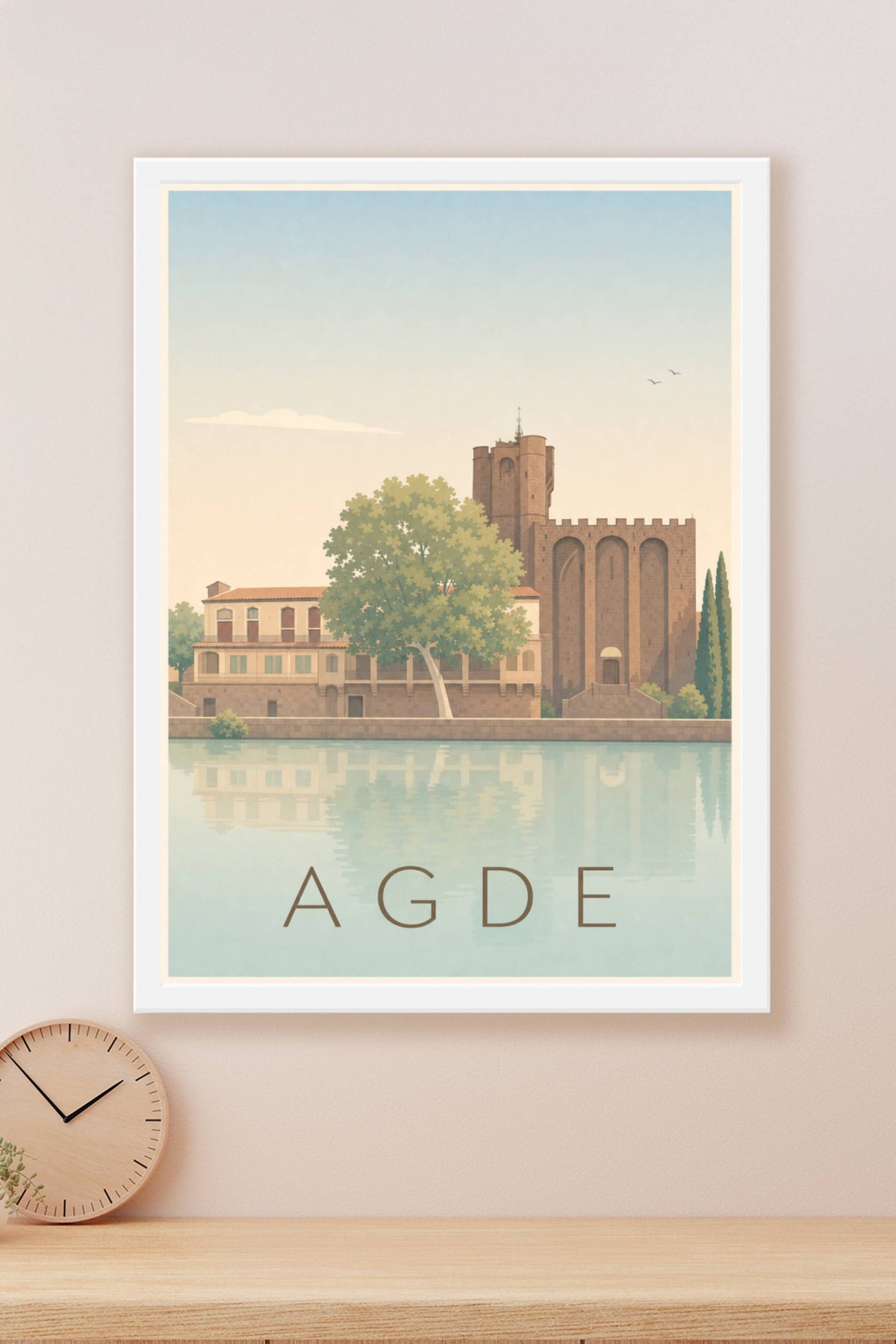 Affiche d'Agde, poster de la cathédrale Saint-Étienne au bord de l'Hérault