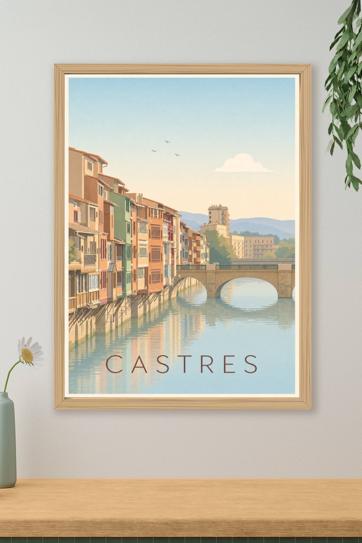 Affiche de Castres, poster des maisons sur l'Agout