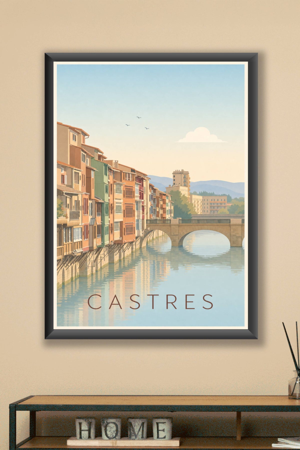 Affiche de Castres, poster des maisons sur l'Agout