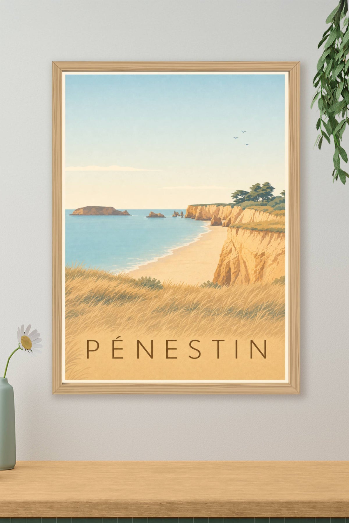 Affiche Pénestin, poster illustré des falaises ocre