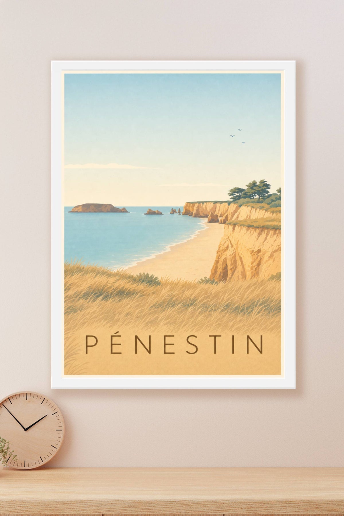 Affiche Pénestin, poster illustré des falaises ocre