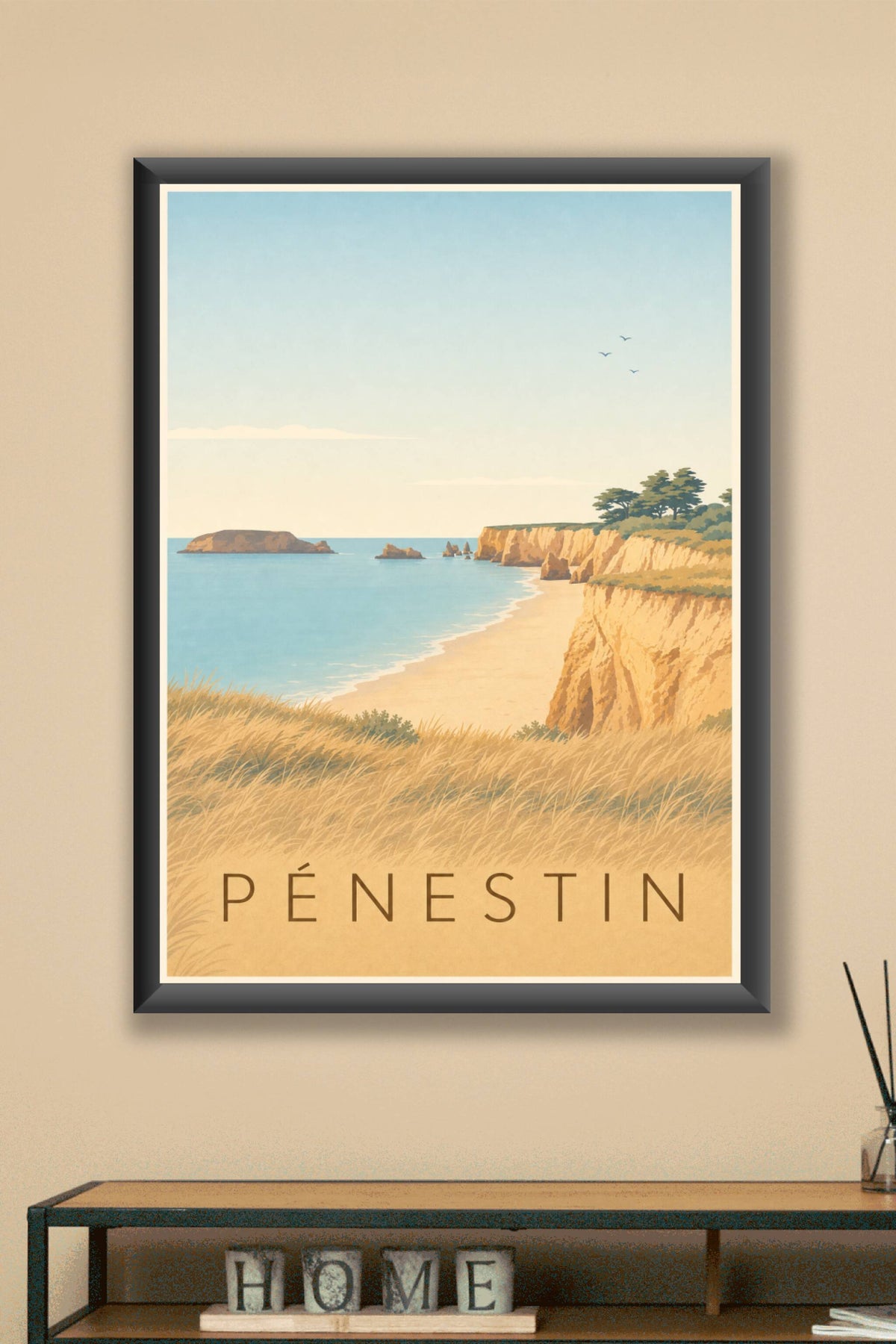 Affiche Pénestin, poster illustré des falaises ocre