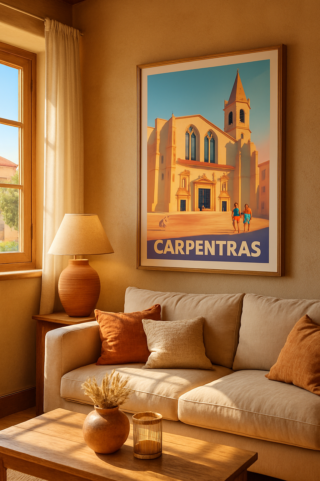 Affiche Carpentras — Lumières dorées sur l'église historique · poster d'art de Carpentras