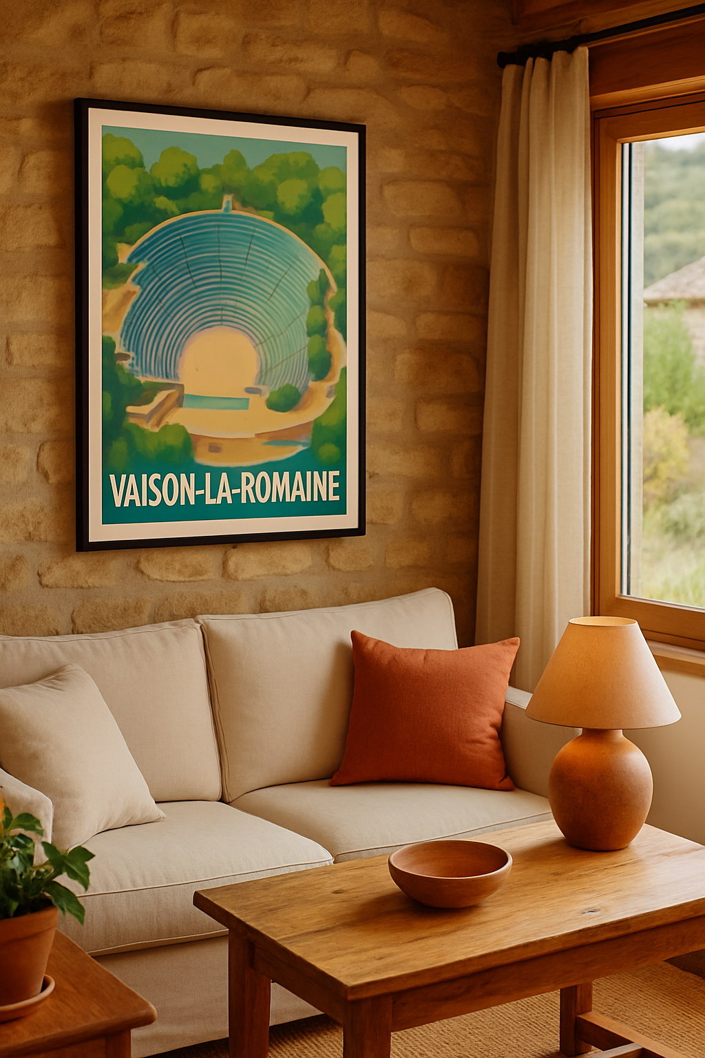 Affiche Vaison-la-Romaine — L'amphithéâtre antique au cœur de la nature · poster d'art de Vaison-la-Romaine