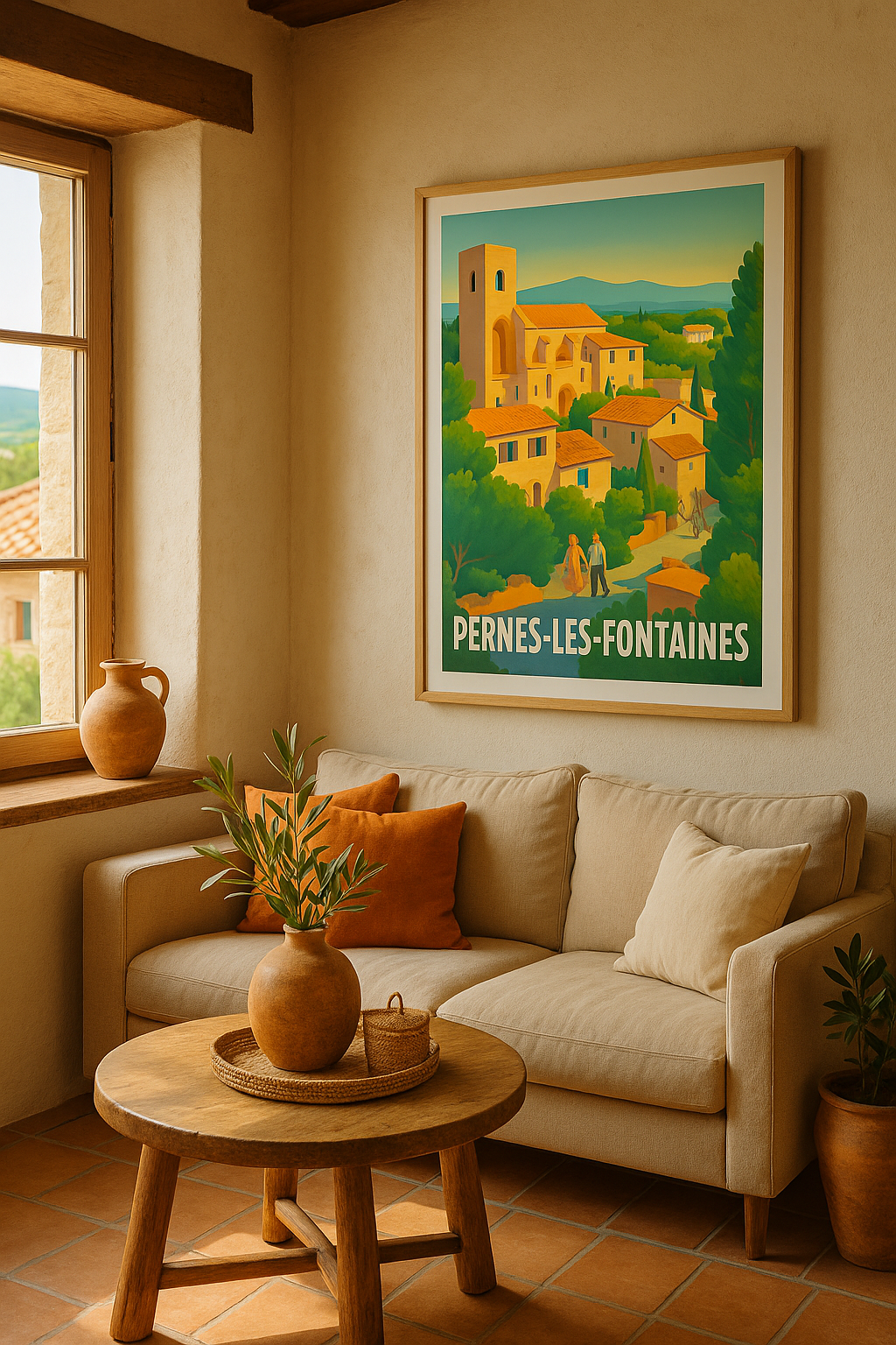 Affiche Pernes-les-Fontaines — Sérénité et charme provençal · poster d'art de Pernes-les-Fontaines