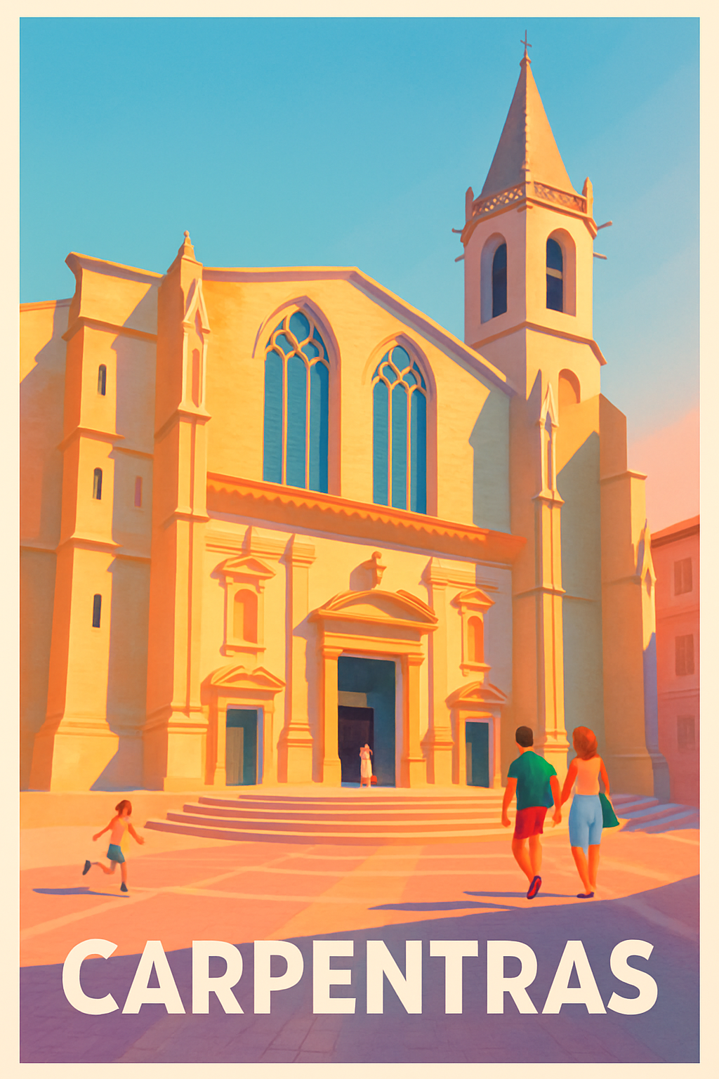 Vaucluse France Pas de Cadre / 20 × 30cm Affiche de Carpentras - Lumières dorées sur l'église historique