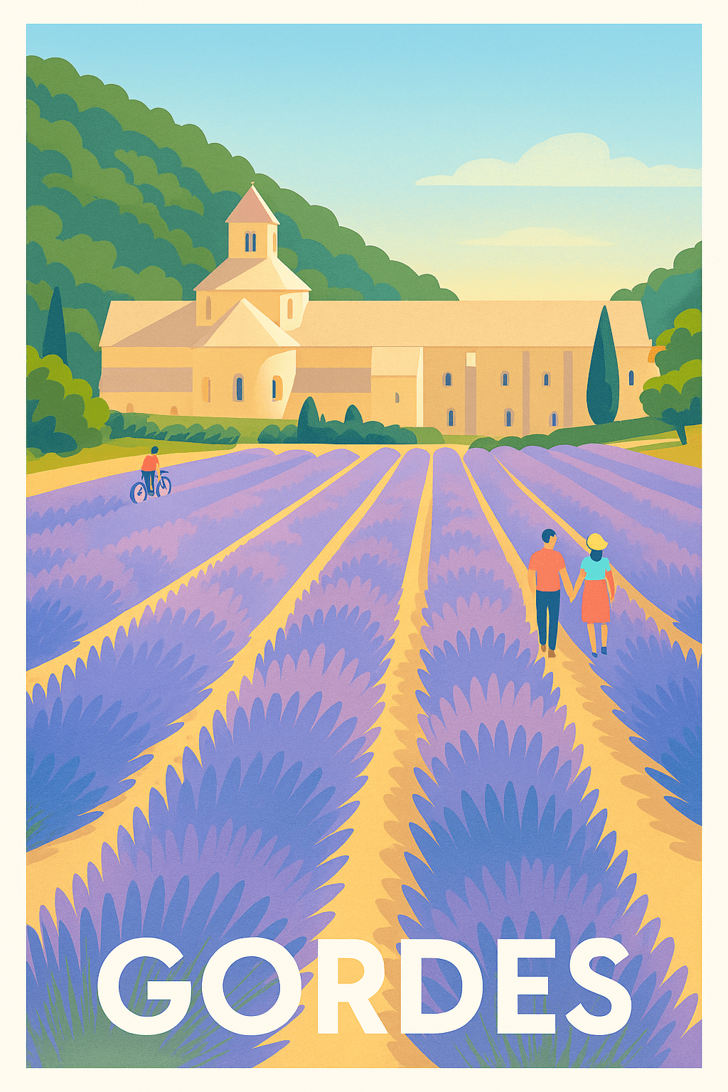 Vaucluse France Pas de Cadre / 20 × 30cm Affiche de Gordes - Harmonie provençale au cœur des lavandes
