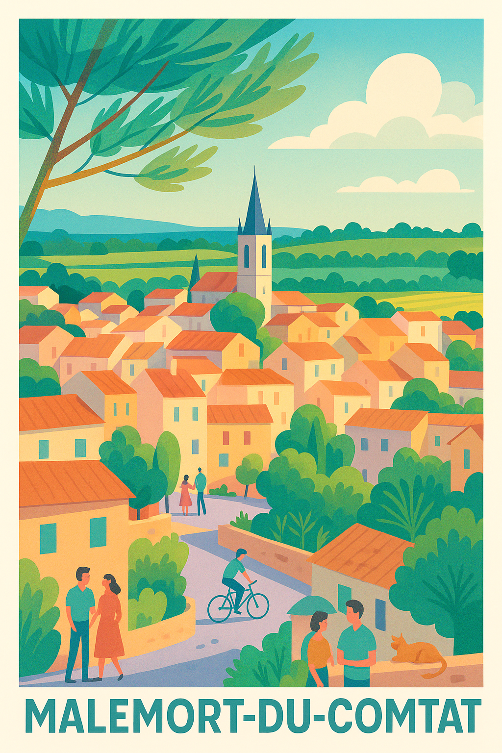 Vaucluse France Pas de Cadre / 20 × 30cm Affiche de Malemort-du-Comtat - Village Provençal aux charmes colorés