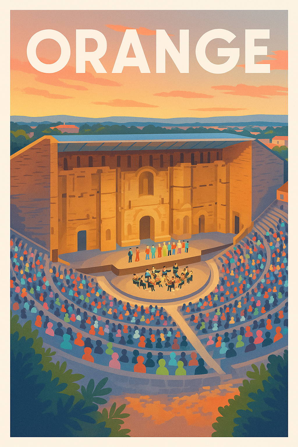 Vaucluse France Pas de Cadre / 20 × 30cm Affiche Orange - Vibrations culturelles au théâtre antique