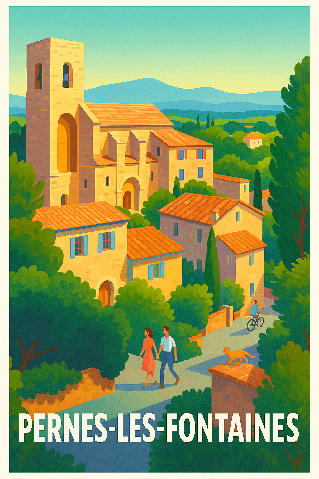 Affiche Pernes-les-Fontaines — Sérénité et charme provençal · poster d'art de Pernes-les-Fontaines