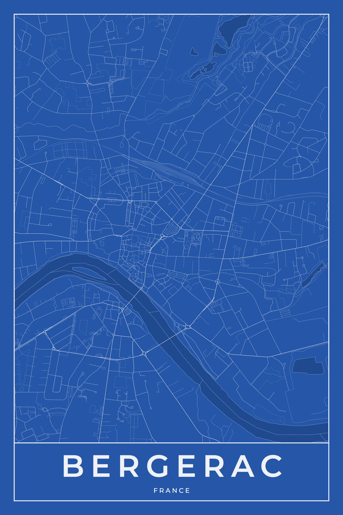 Carte de Bergerac bleue - Affiche personnalisée