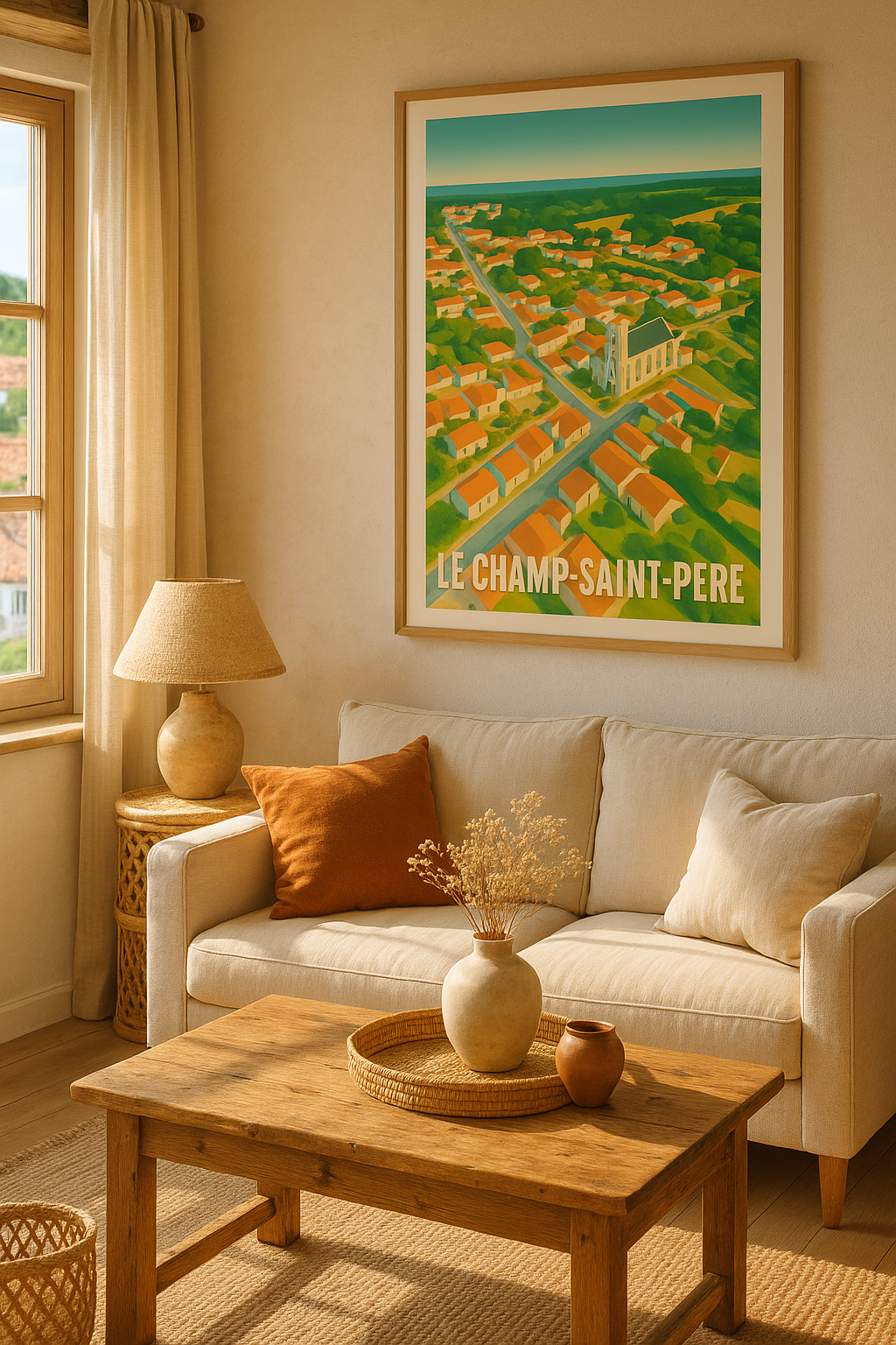 Vendée France Affiche de Le Champ-Saint-Père - Vue panoramique et charme villageois