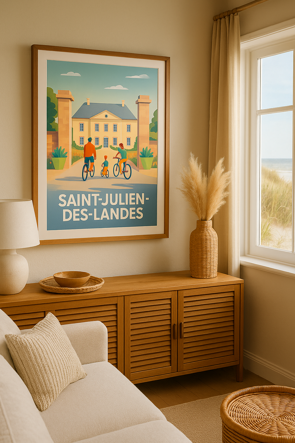 Affiche Saint-Julien-des-Landes — Escapade en famille à vélo · poster d'art de Saint-Julien-des-Landes