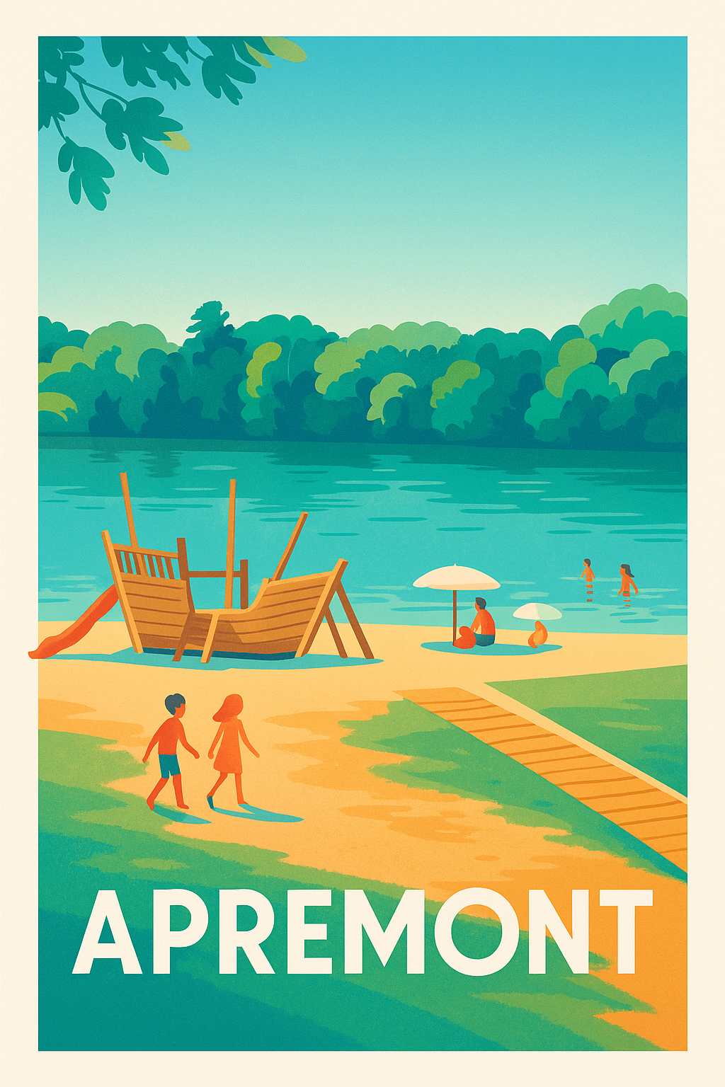 Vendée France Pas de Cadre / 20 × 30cm Affiche Apremont - Détente au bord de l'eau