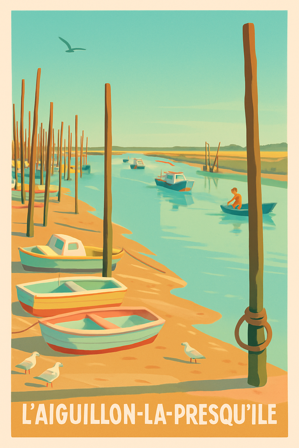 Vendée France Pas de Cadre / 20 × 30cm Affiche de L'Aiguillon-la-Presqu'île - Évasion et douceur maritime