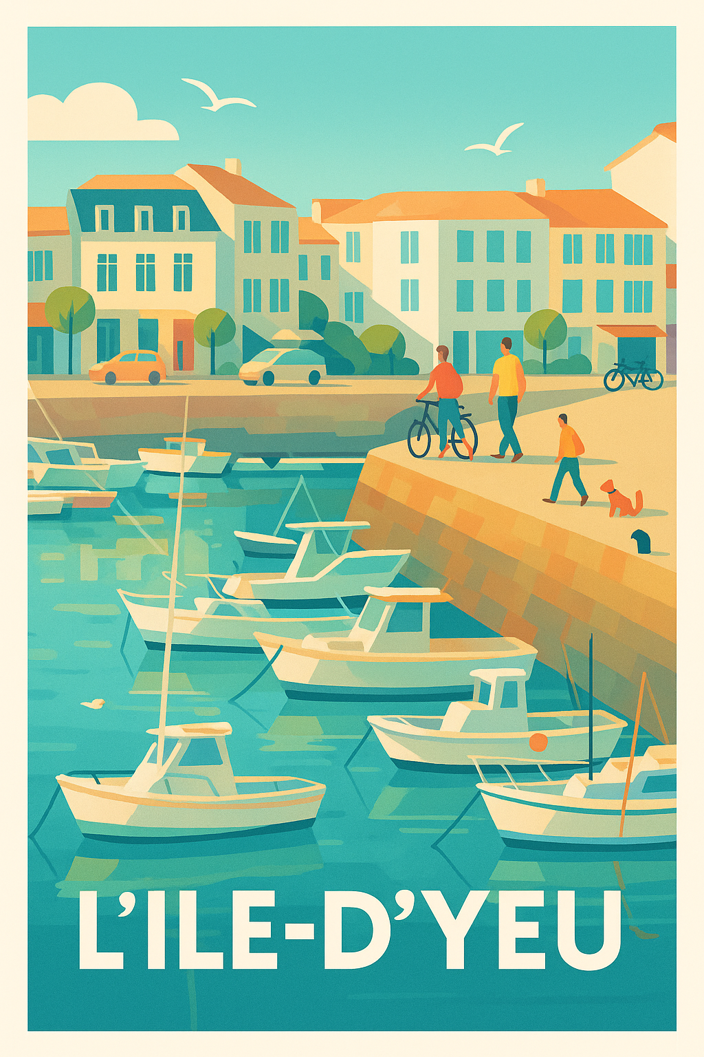 Vendée France Pas de Cadre / 20 × 30cm Affiche de L'île d'Yeu - Escapade ensoleillée sur le port