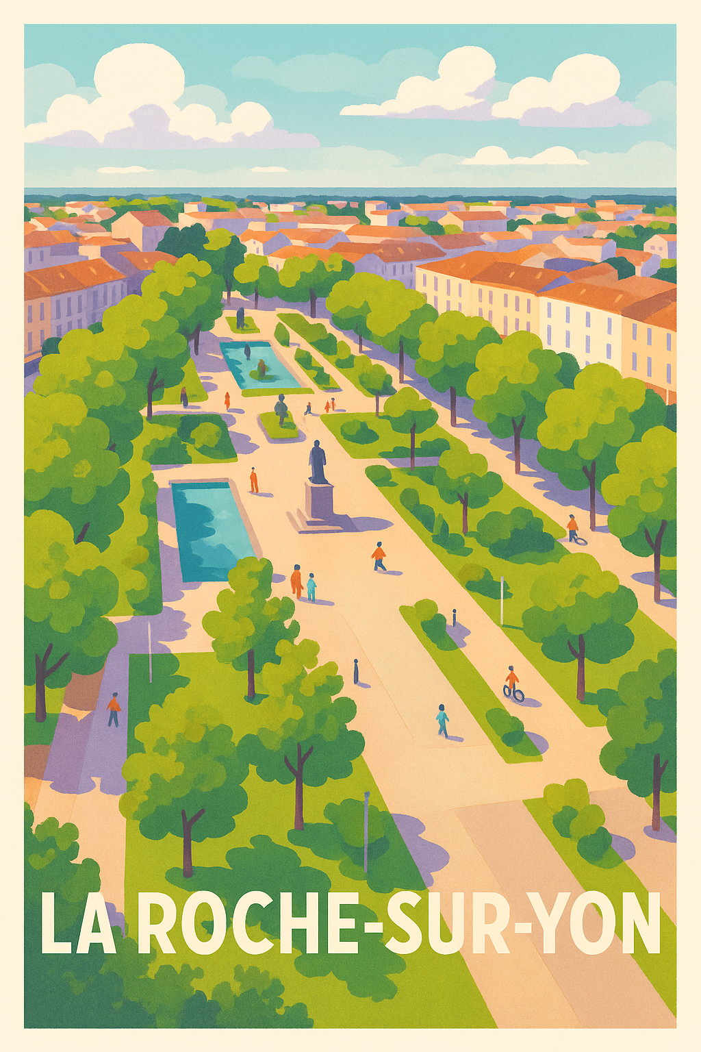 Vendée France Pas de Cadre / 20 × 30cm Affiche de La Roche-sur-Yon - Le charme paisible du parc urbain