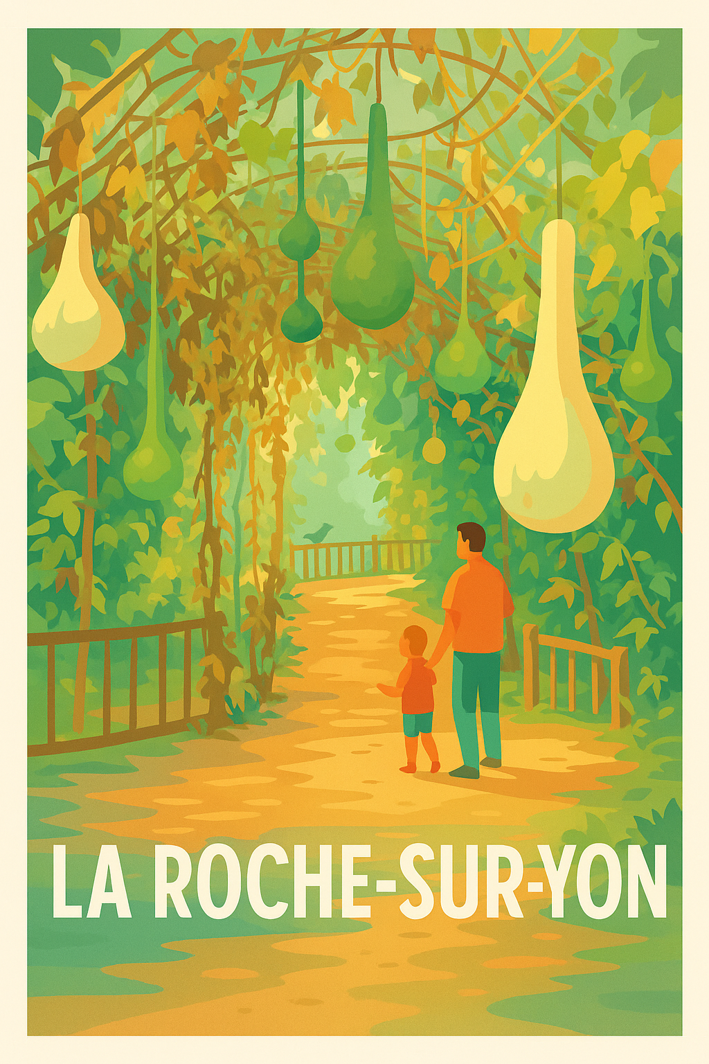 Vendée France Pas de Cadre / 20 × 30cm Affiche de La Roche-sur-Yon - Promenade enchantée sous la nature suspendue