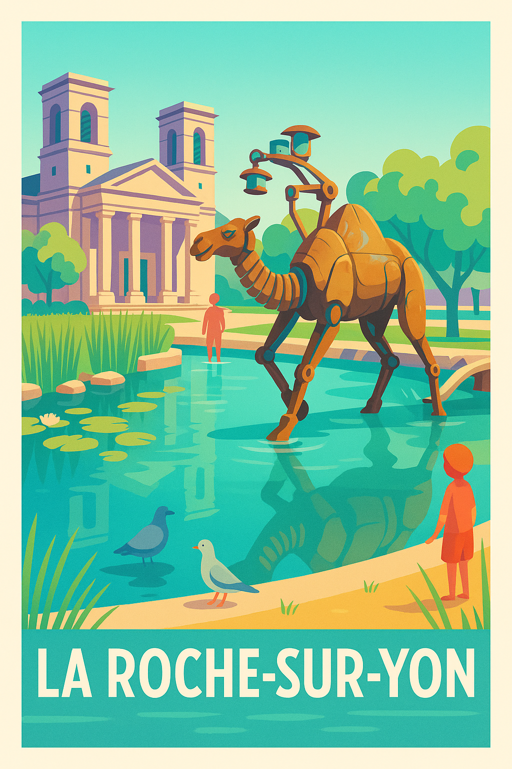Vendée France Pas de Cadre / 20 × 30cm Affiche de La Roche-sur-Yon - Voyage au coeur des curiosités urbaines
