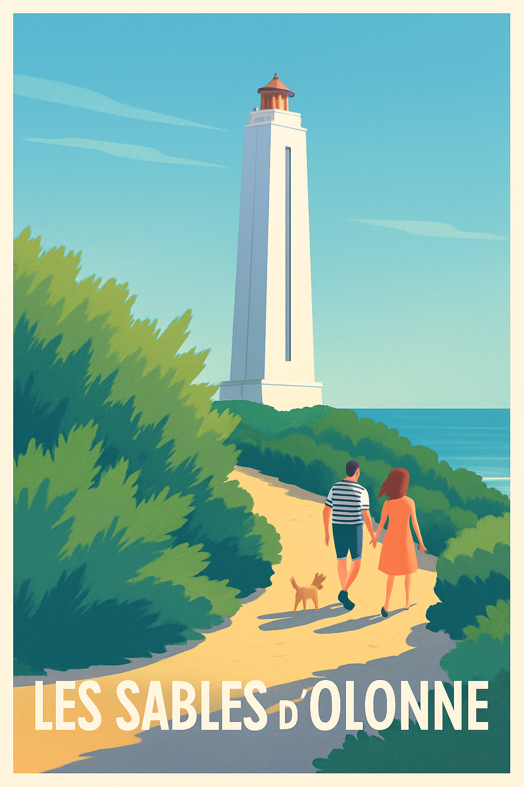Affiche Les Sables d'Olonne — Promenade en bord de mer au phare · poster d'art de Les Sables d'Olonne