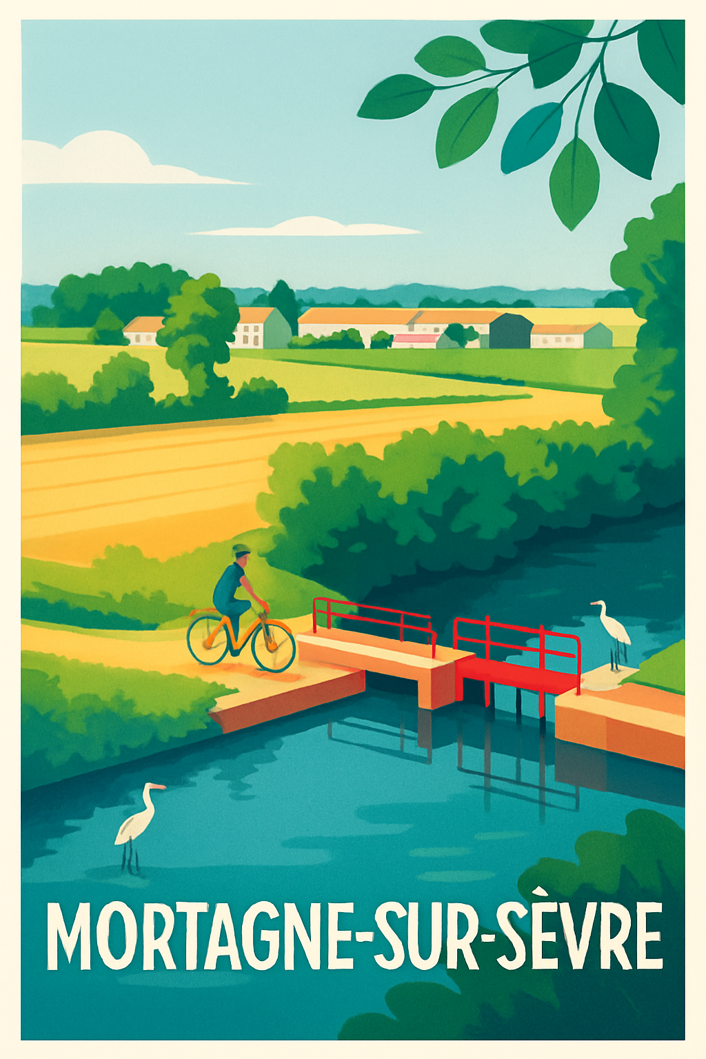 Vendée France Pas de Cadre / 20 × 30cm Affiche de Mortagne-sur-Sèvre - Havre de paix à vélo