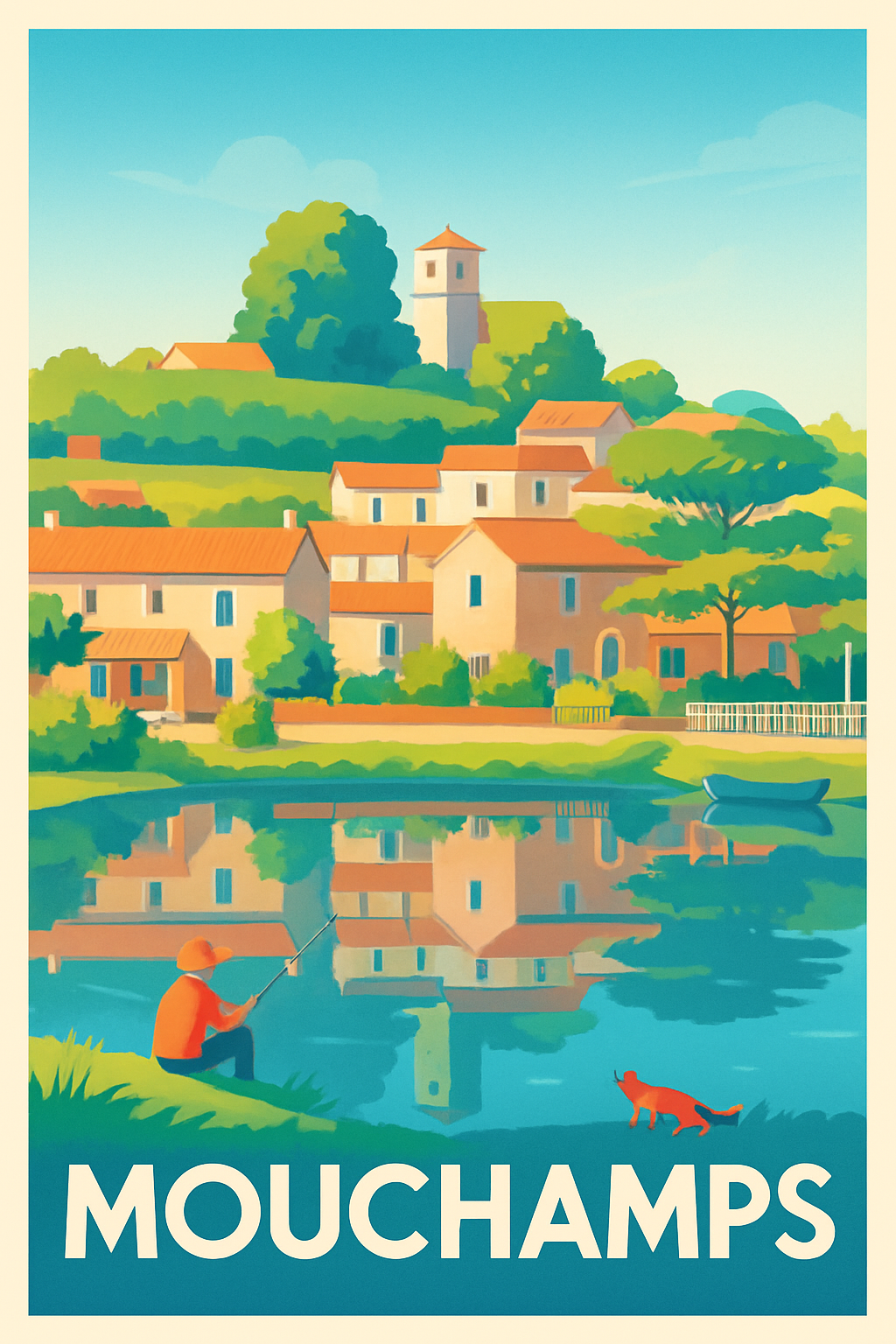 Vendée France Pas de Cadre / 20 × 30cm Affiche de Mouchamps - Sérénité au bord de l'eau