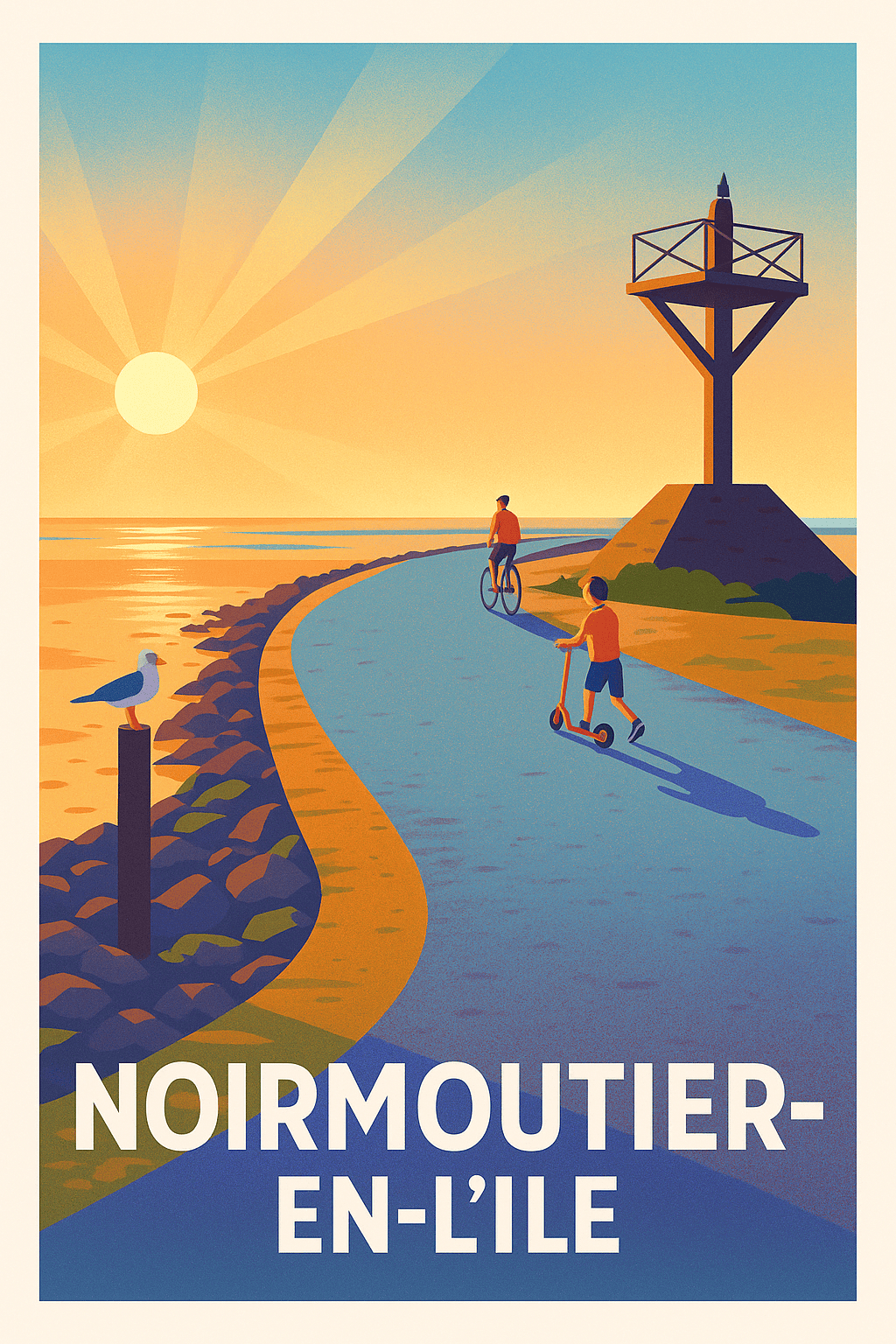 Vendée France Pas de Cadre / 20 × 30cm Affiche de Noirmoutier-en-l’Île - Balade en bord d’océan