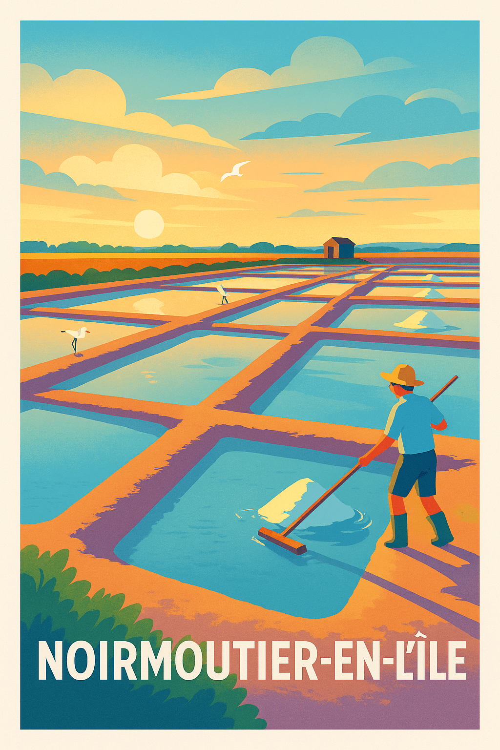 Vendée France Pas de Cadre / 20 × 30cm Affiche de Noirmoutier-en-l'Île - L'or blanc des marais salants