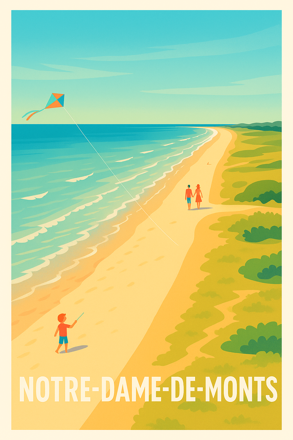 Vendée France Pas de Cadre / 20 × 30cm Affiche de Notre-Dame-de-Monts - Évasion en bord de mer