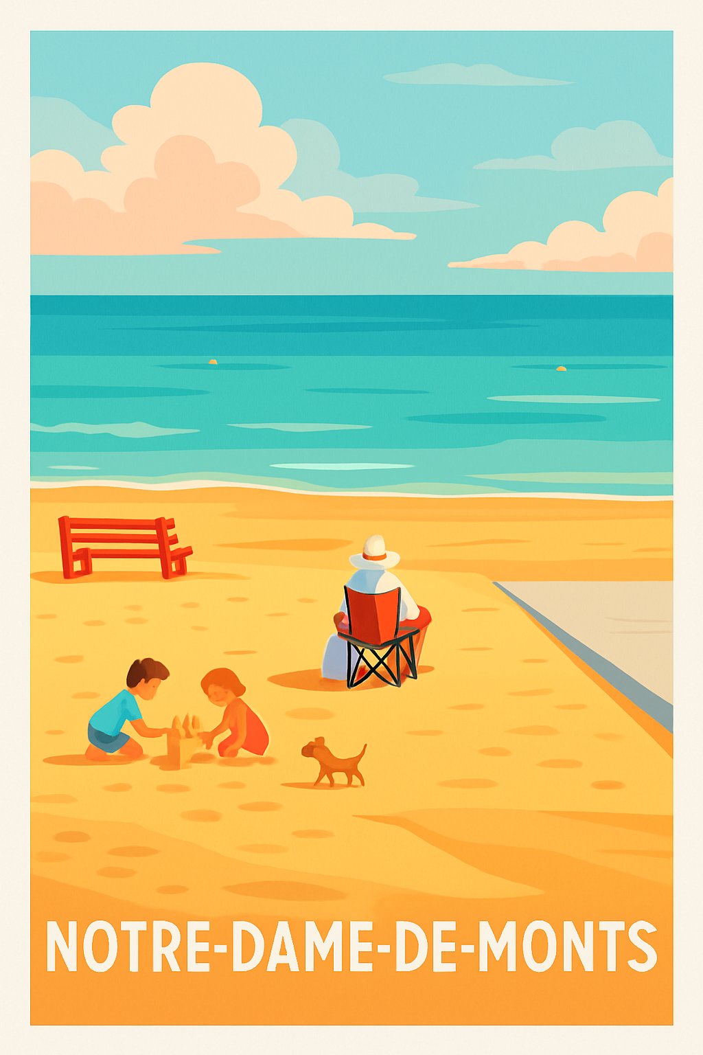 Vendée France Pas de Cadre / 20 × 30cm Affiche de Notre-Dame-de-Monts - Sérénité au bord de l'océan