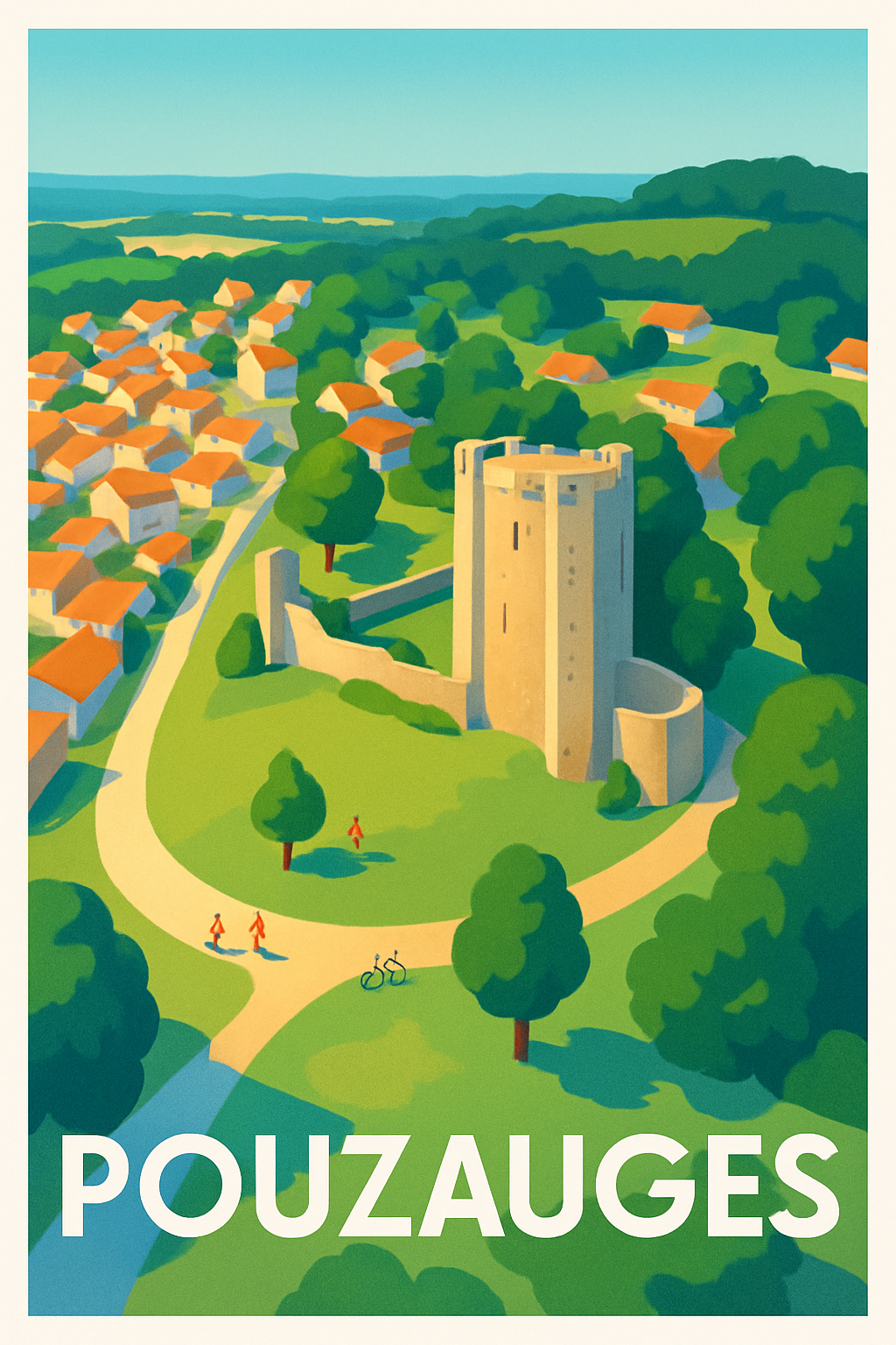 Vendée France Pas de Cadre / 20 × 30cm Affiche de Pouzauges - Charme historique au cœur de la ville