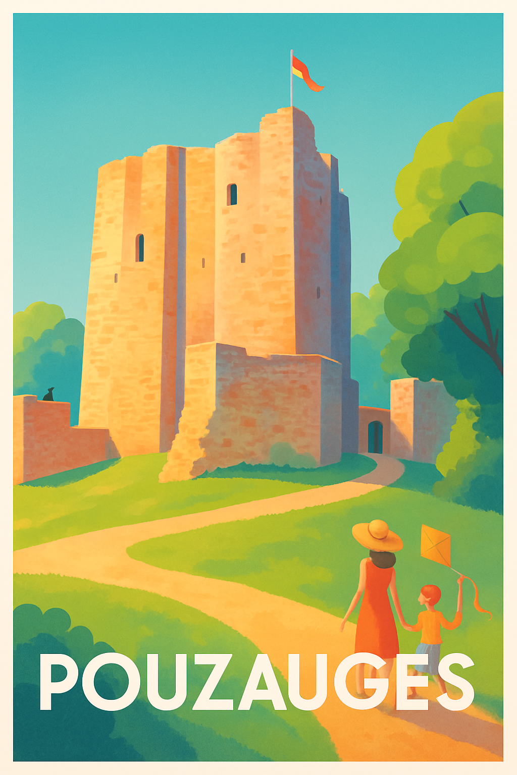 Vendée France Pas de Cadre / 20 × 30cm Affiche de Pouzauges - Charme historique et douce promenade